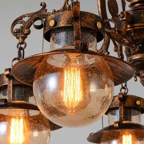 Vintage Bronze Multi-Light Chandelier with Seeded Glass for Hospitality and Residential Projects thumbnail 8
