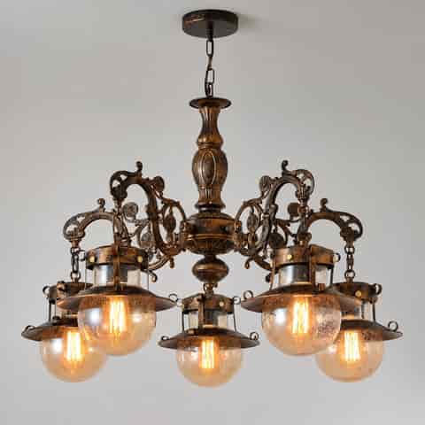 Vintage Bronze Multi-Light Chandelier with Seeded Glass for Hospitality and Residential Projects
