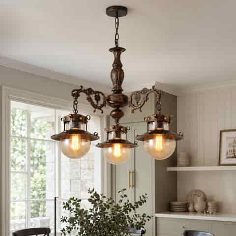 Vintage Bronze Multi-Light Chandelier with Seeded Glass for Hospitality and Residential Projects thumbnail 6
