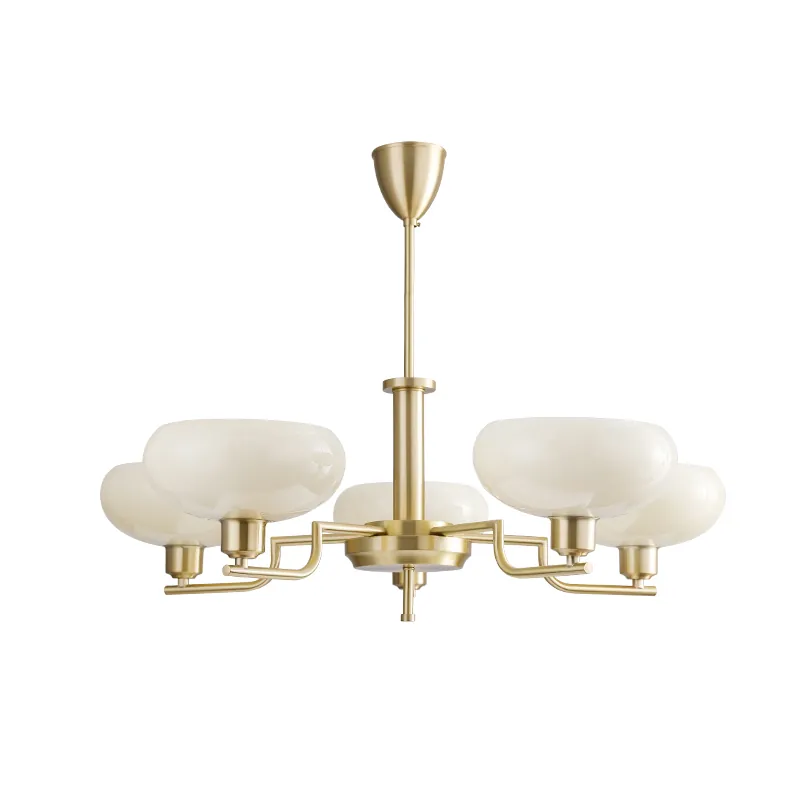Mid-Century Opal Glass Chandelier in Brass or Chrome | 3 & 5 Light