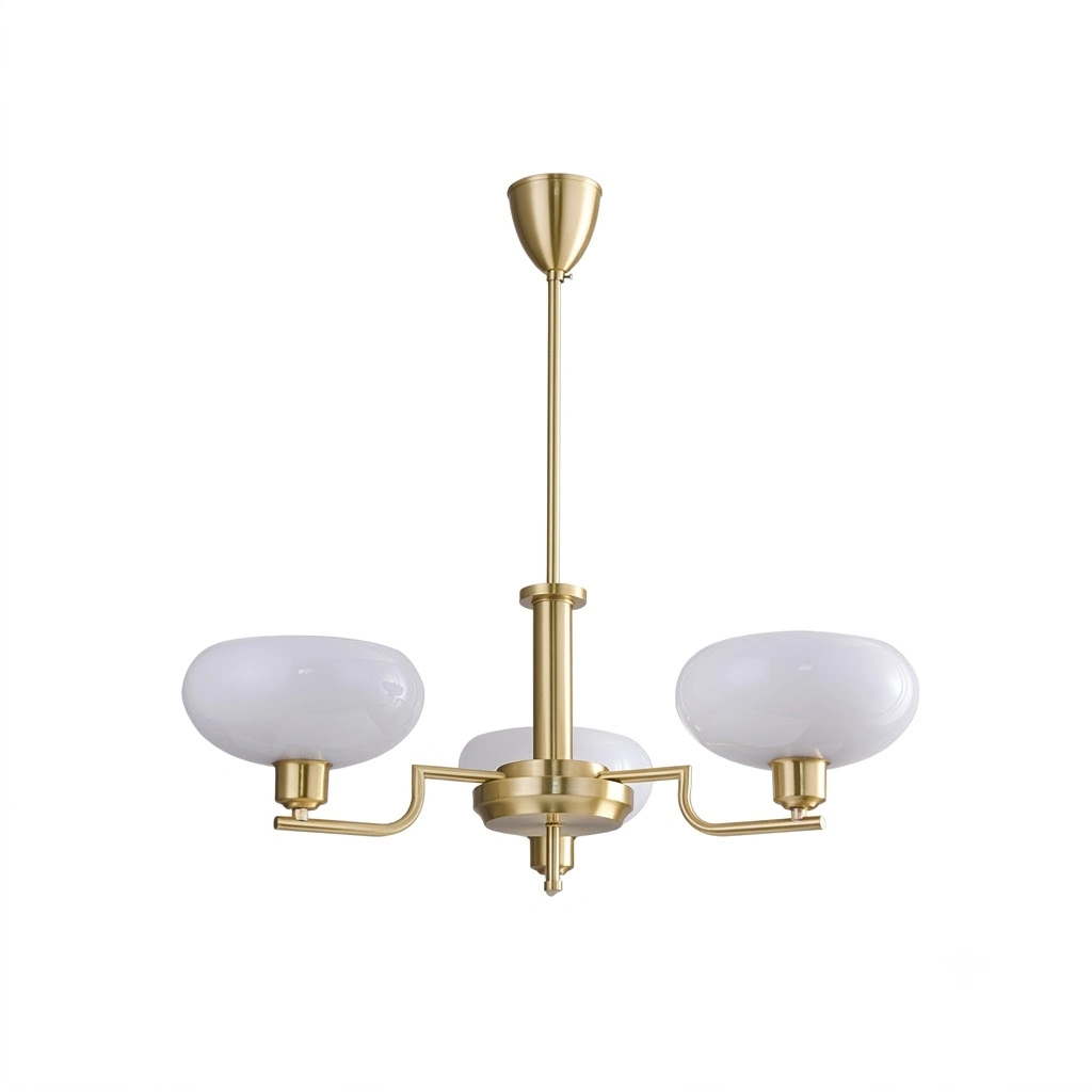 Mid-Century Opal Glass Chandelier in Brass or Chrome | 3 & 5 Light