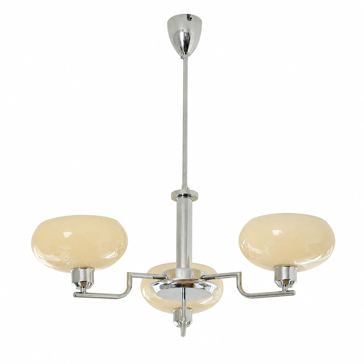 Mid-Century Opal Glass Chandelier in Brass or Chrome | 3 & 5 Light