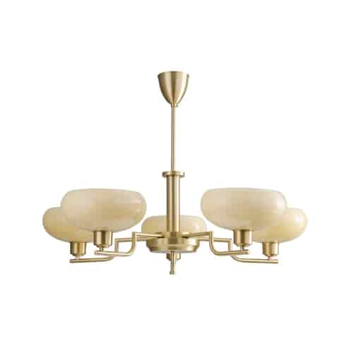 Mid-Century Opal Glass Chandelier in Brass or Chrome | 3 & 5 Light thumbnail 10