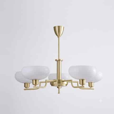 Mid-Century Opal Glass Chandelier in Brass or Chrome | 3 & 5 Light thumbnail 13