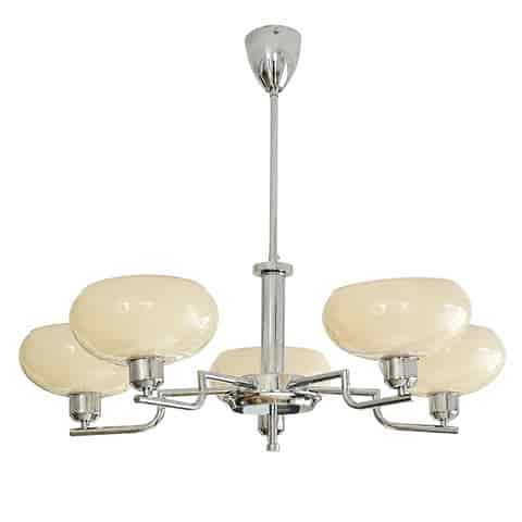 Mid-Century Opal Glass Chandelier in Brass or Chrome | 3 & 5 Light thumbnail 11