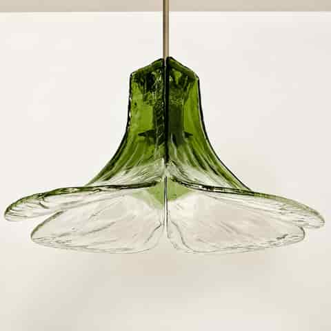 Green Transparent Glass Flower Pendant Light with Layered Curved Petals