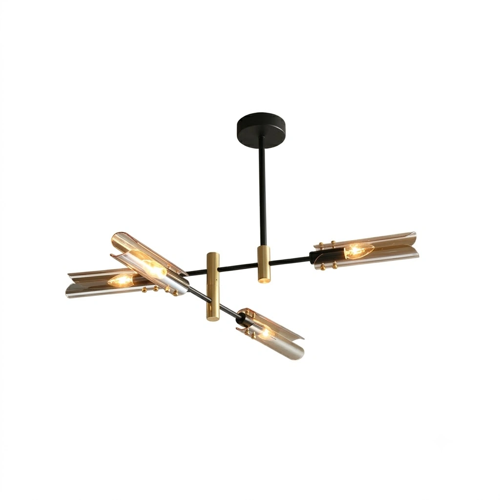 Modern Glass Branch Chandelier in Smoke Gray or Amber | Black & Brass Finish