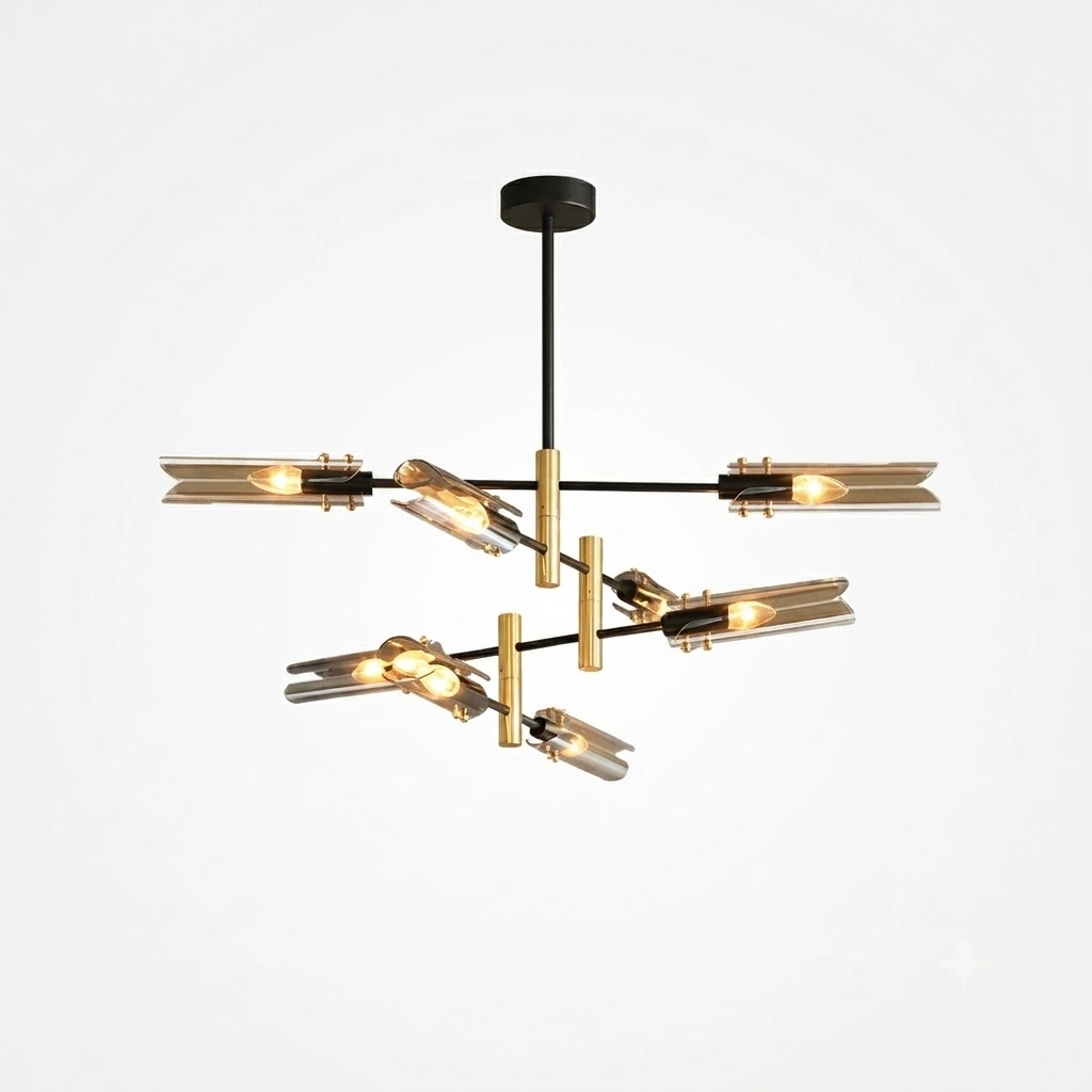 Modern Glass Branch Chandelier in Smoke Gray or Amber | Black & Brass Finish
