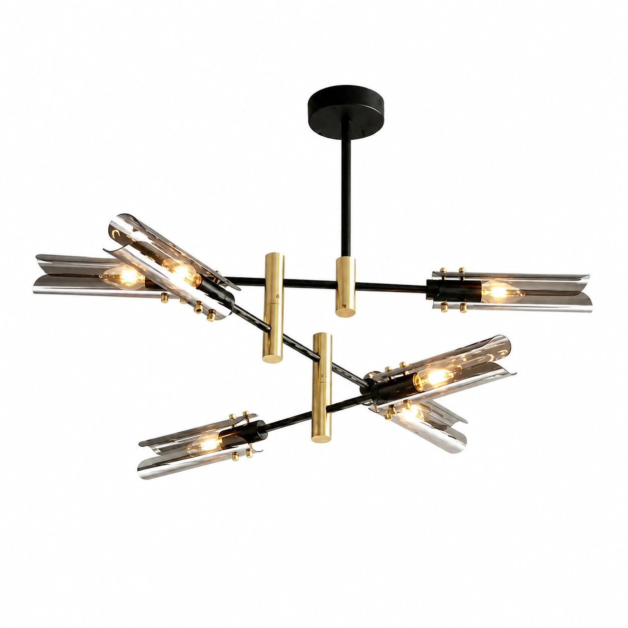 Modern Glass Branch Chandelier in Smoke Gray or Amber | Black & Brass Finish