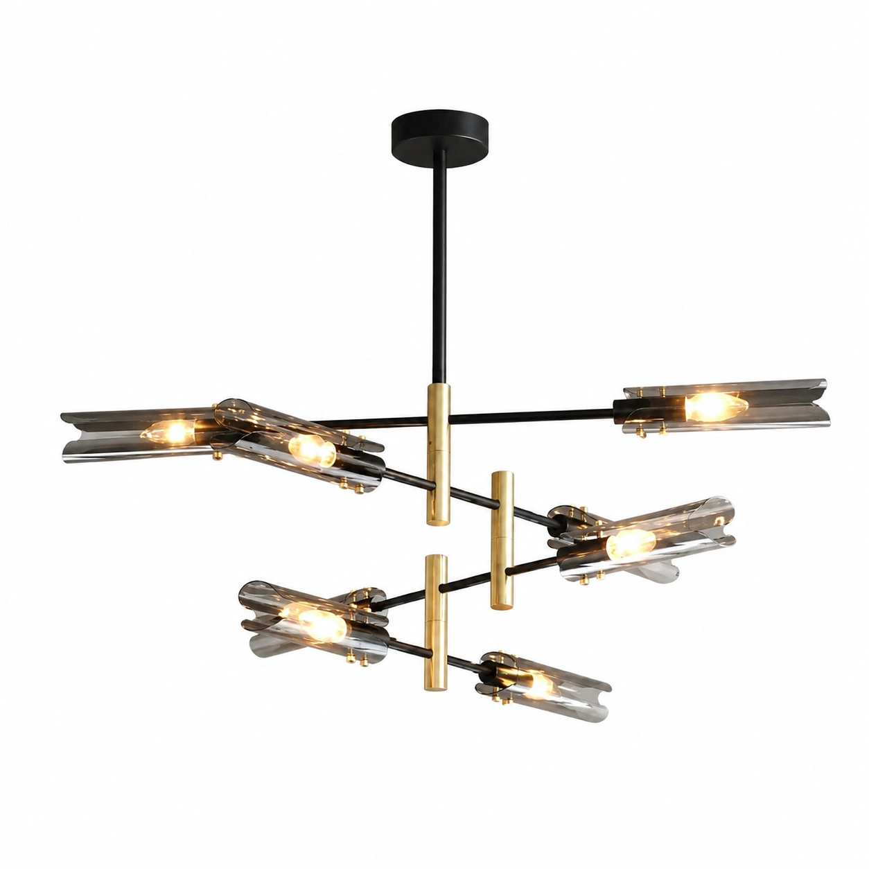 Modern Glass Branch Chandelier in Smoke Gray or Amber | Black & Brass Finish