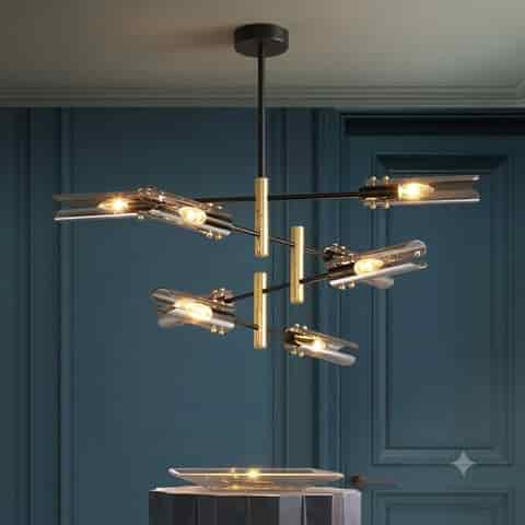 Modern Glass Branch Chandelier in Smoke Gray or Amber | Black & Brass Finish thumbnail 10
