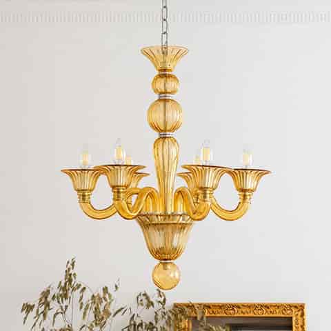 Italian-Inspired Green & Amber Glass 8-Arm Chandelier, Vintage Statement Lighting thumbnail 5