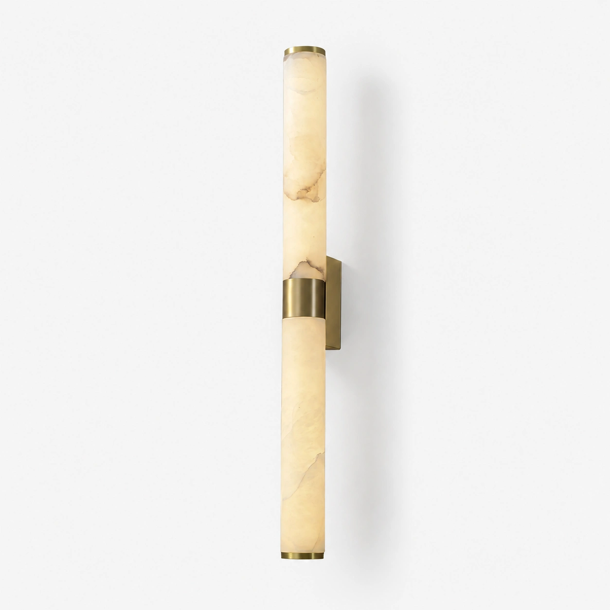 Modern Vertical Alabaster Wall Sconce with Warm Brass Accents