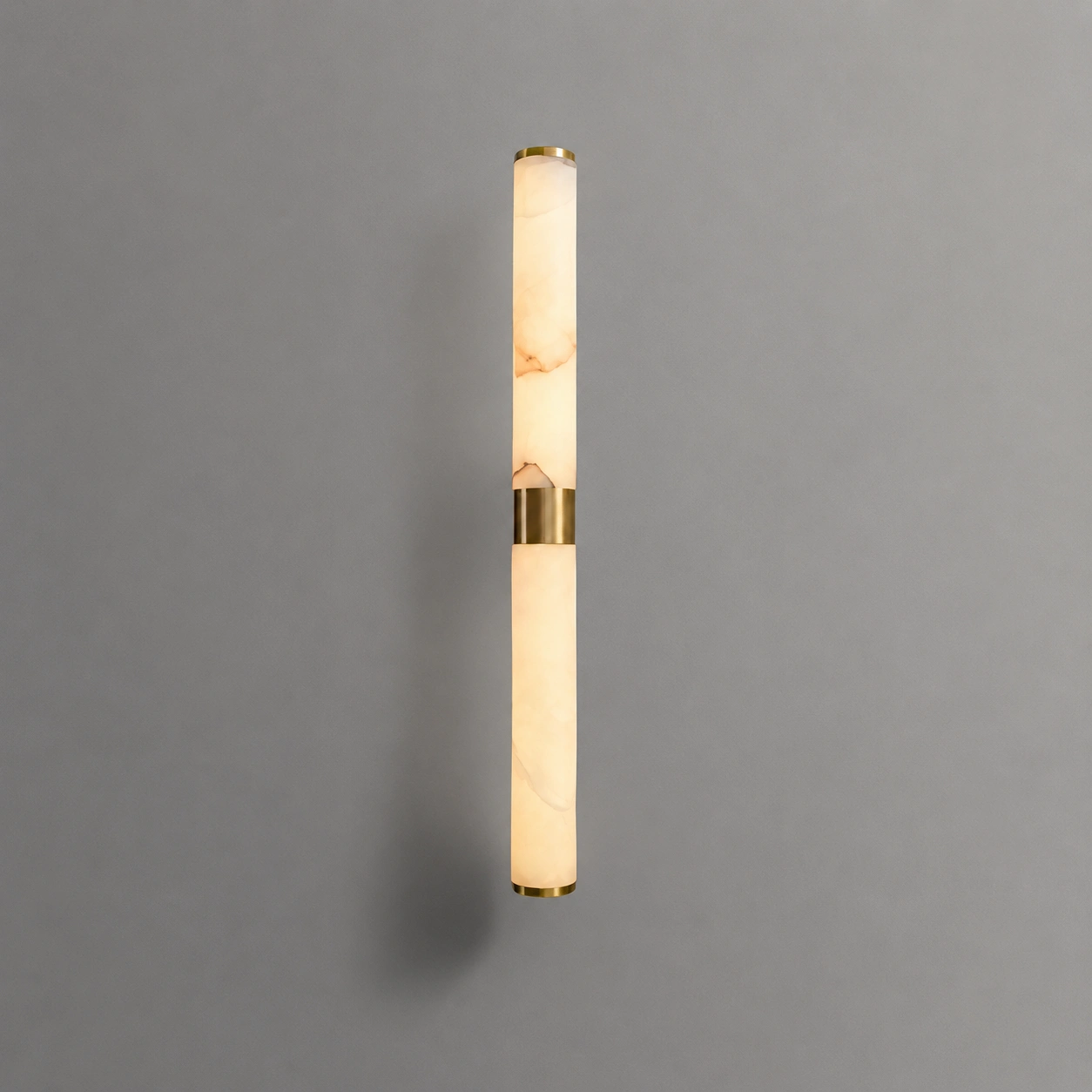 Modern Vertical Alabaster Wall Sconce with Warm Brass Accents