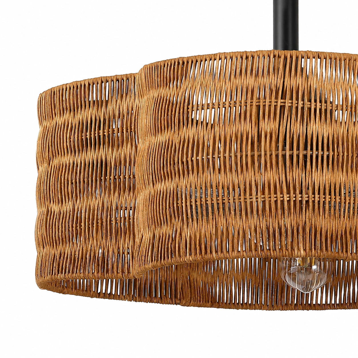 Close up of brown scalloped woven shade texture on a fandelier ceiling fan