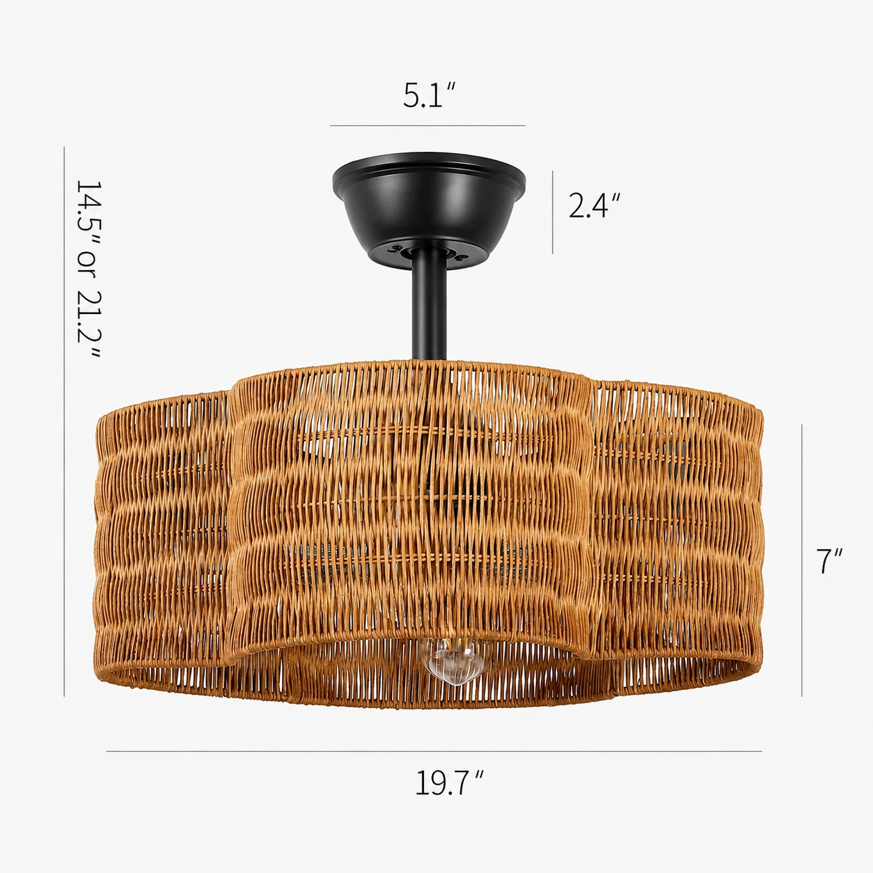 19.7 inch brown scalloped woven fandelier ceiling fan dimensions with black canopy