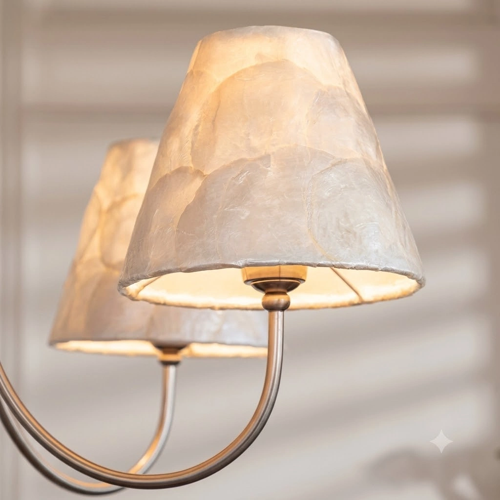 Capiz Shell Shade Chandelier with Antique Brass Arms | 5, 6 & 8 Light