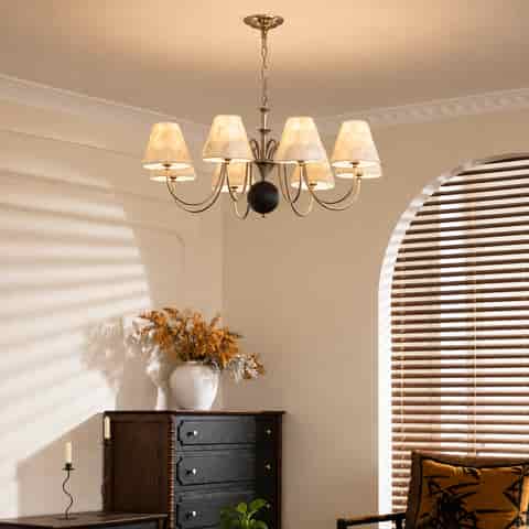 Capiz Shell Shade Chandelier with Antique Brass Arms | 5, 6 & 8 Light thumbnail 10
