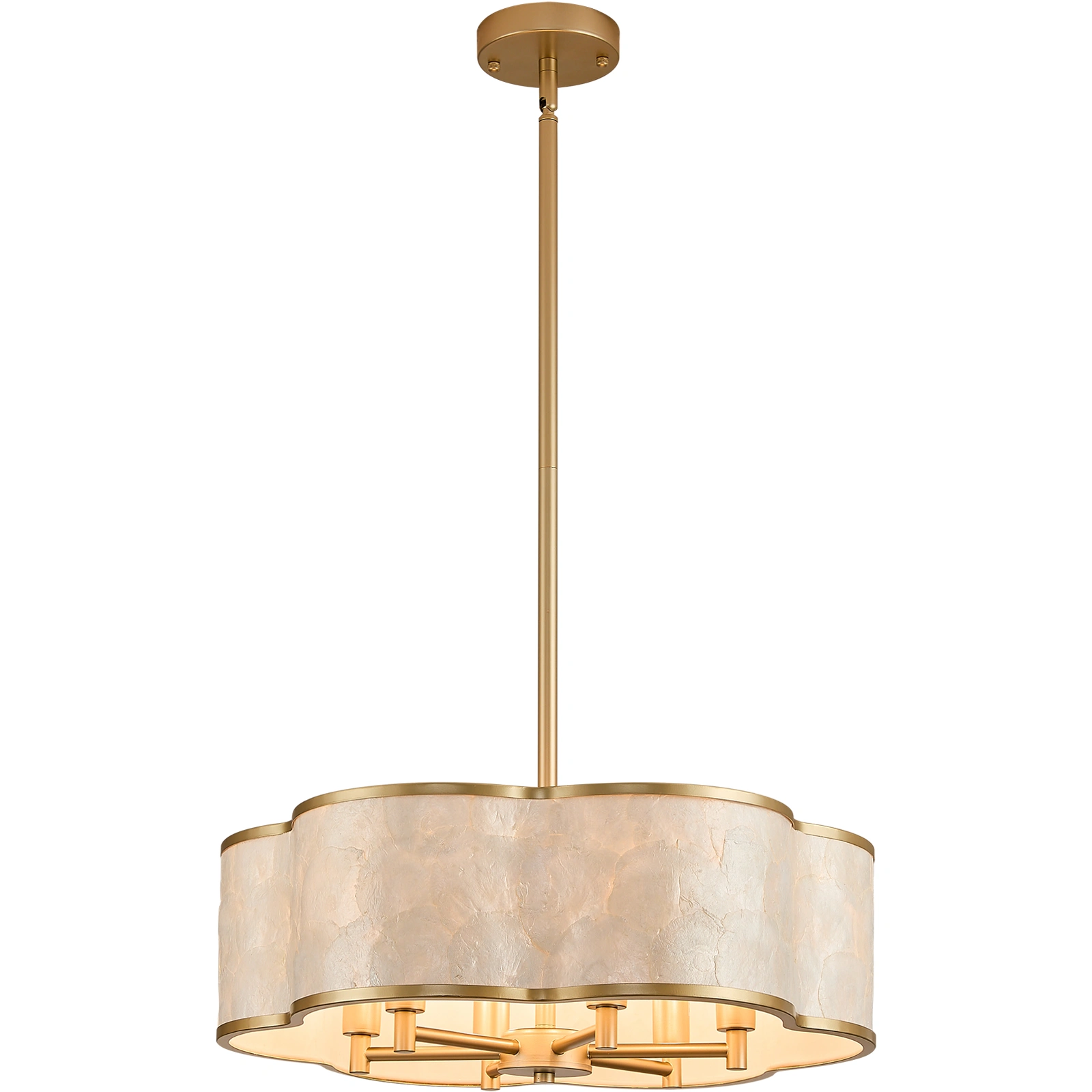 19.7" Gold Floral Capiz Shell chandelier, 6-Light Drum, For Coastal Dining Room Kitchen Islands.