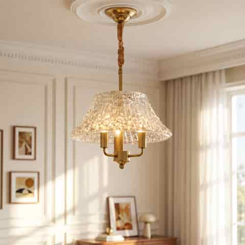 Gold Textured Glass Pendant Light over a Dining Table in a Classic Decorative Interior