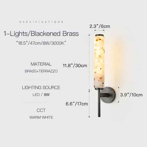 18.5 inch blackened brass terrazzo LED wall sconce, 8W 3000K