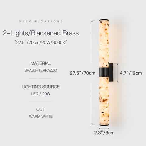 27.5 inch blackened brass terrazzo LED wall sconce, 20W 3000K