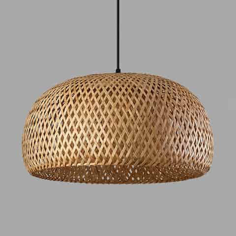 Natural handwoven bamboo dome pendant light with wide double layer woven shade