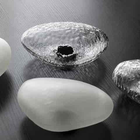 Clear and frosted textured glass chandelier shade options with organic pebble shaped design