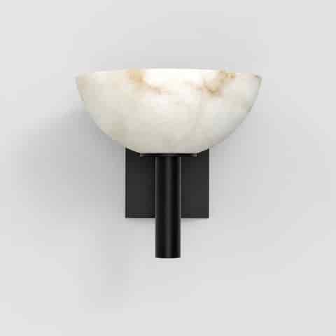 Modern natural alabaster wall sconce with black metal frame