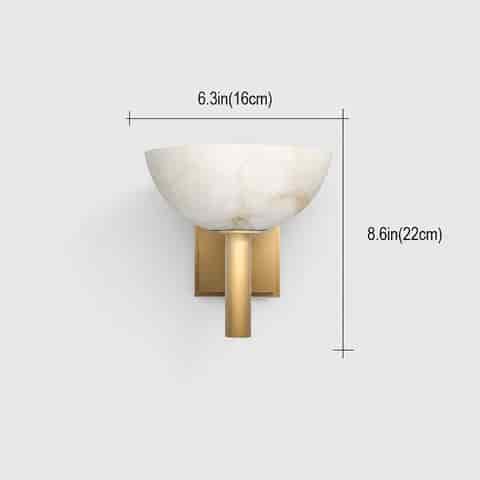 Natural alabaster wall sconce dimensions, 6.3 inches wide and 8.6 inches high