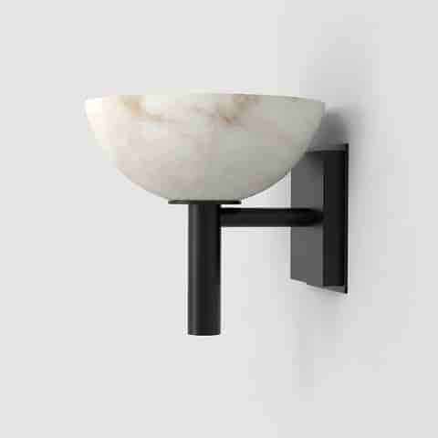 Side view of black metal alabaster bowl wall sconce