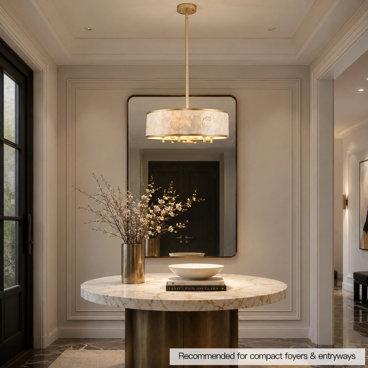 19.7" Gold Capiz Shell Drum Chandelier, 6-Light Pendant for Dining Room