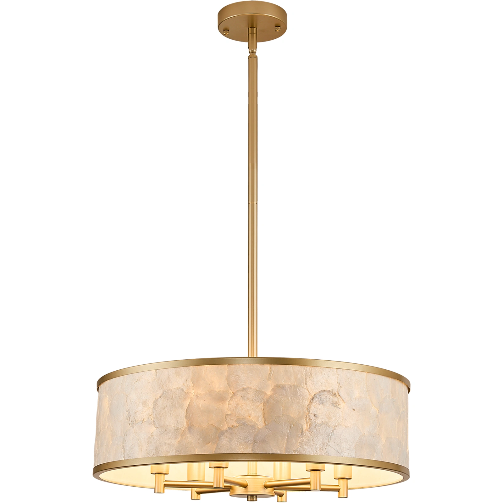 19.7" Gold Capiz Shell Drum Chandelier, 6-Light Pendant for Dining Room