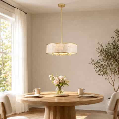 19.7" Gold Capiz Shell Drum Chandelier, 6-Light Pendant for Dining Room thumbnail 10