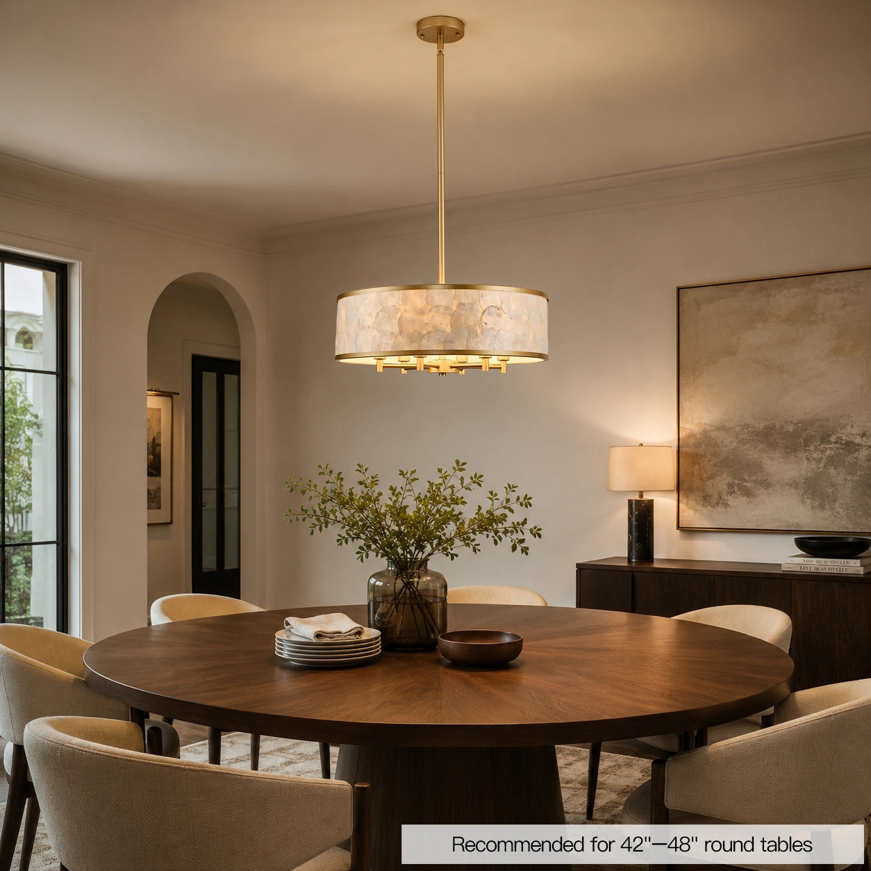 19.7" Gold Capiz Shell Drum Chandelier, 6-Light Pendant for Dining Room
