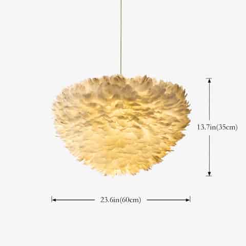 23.6 inch white feather pendant light size diagram, 60 cm diameter and 35 cm height
