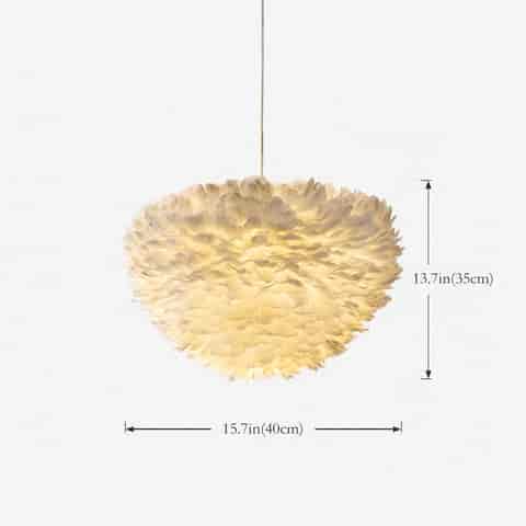 15.7 inch white feather pendant light size diagram, 40 cm diameter and 35 cm height